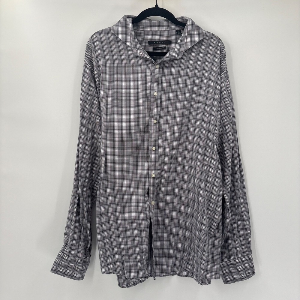 Sean John Collection Mens Size 18 36 2XL Dress Shirt Long Sleeve Gray Plaid